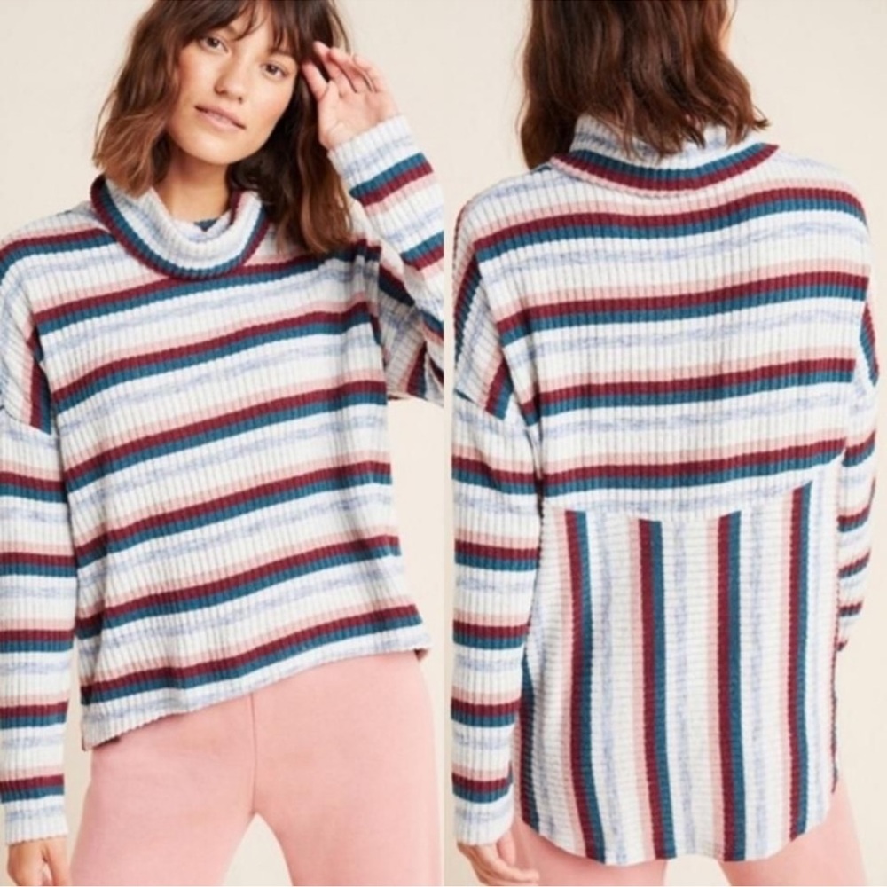 Anthropologie Saturday Sunday Pippa Hacci striped rib knit cowl neck top. SZ S